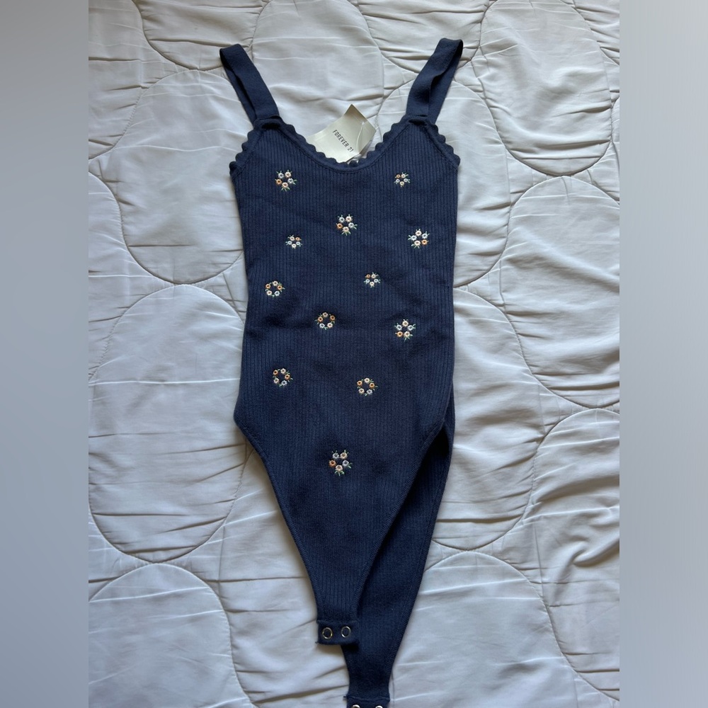 Blue Embroidered body suit